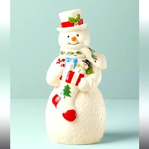 Snowman With Stocking Porcelain Figurine (NIB)